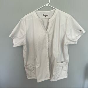 Butter-Soft Scrubs White Keyhole Button Down Top Plus Size 2X